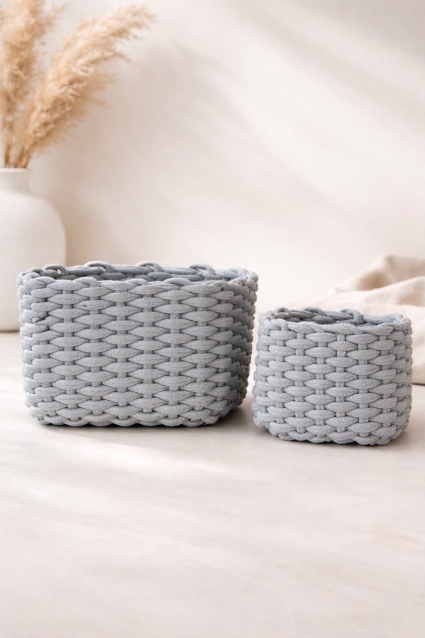 Cotton handmade grey basket